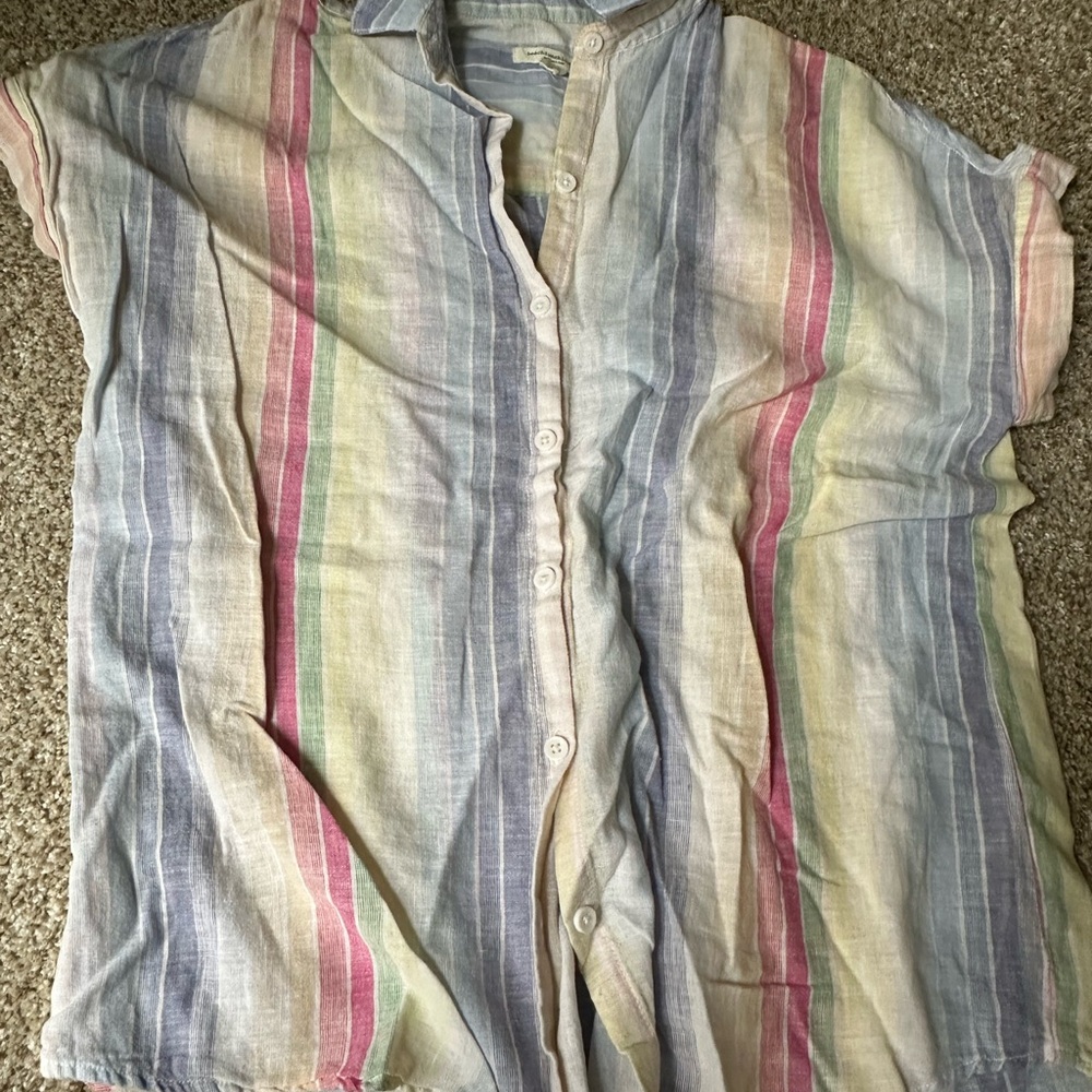 Lightweight Button-Front Striped Shirt in Pastel Multi